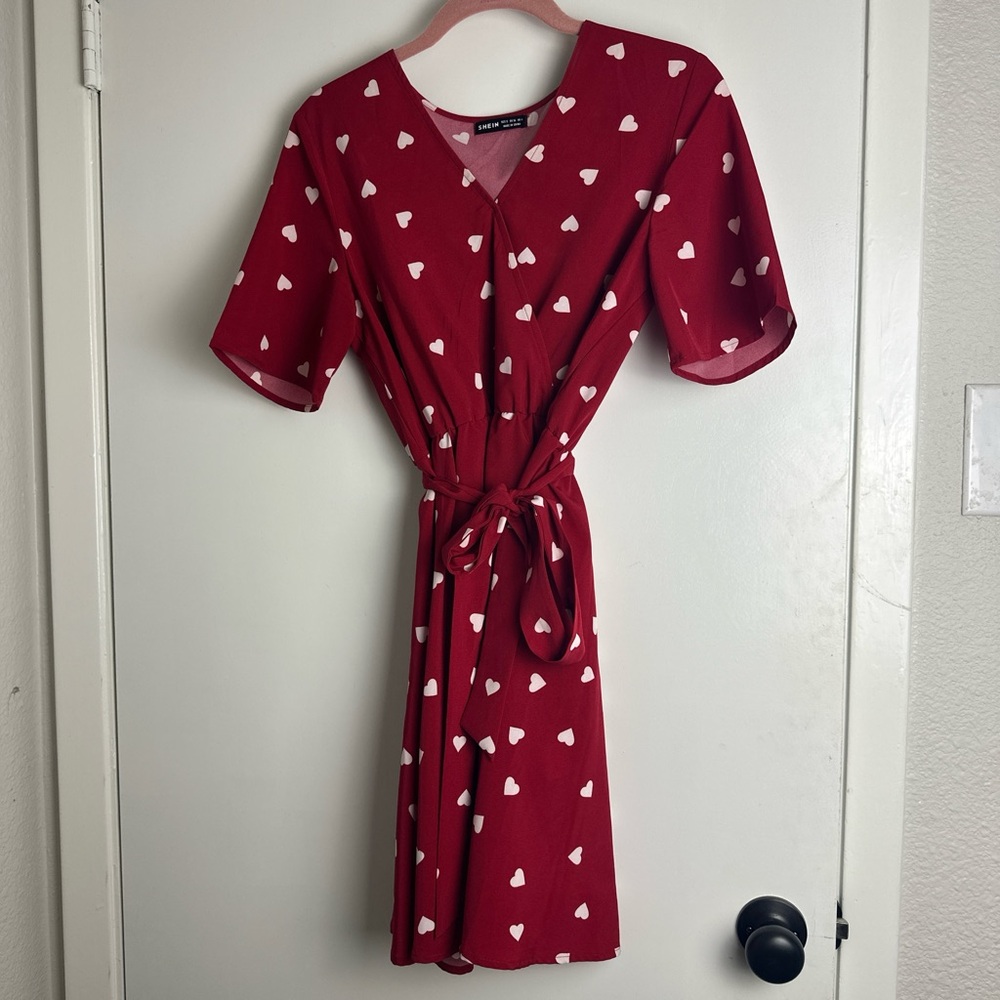 Red Heart Wrap Tie Front Sundress